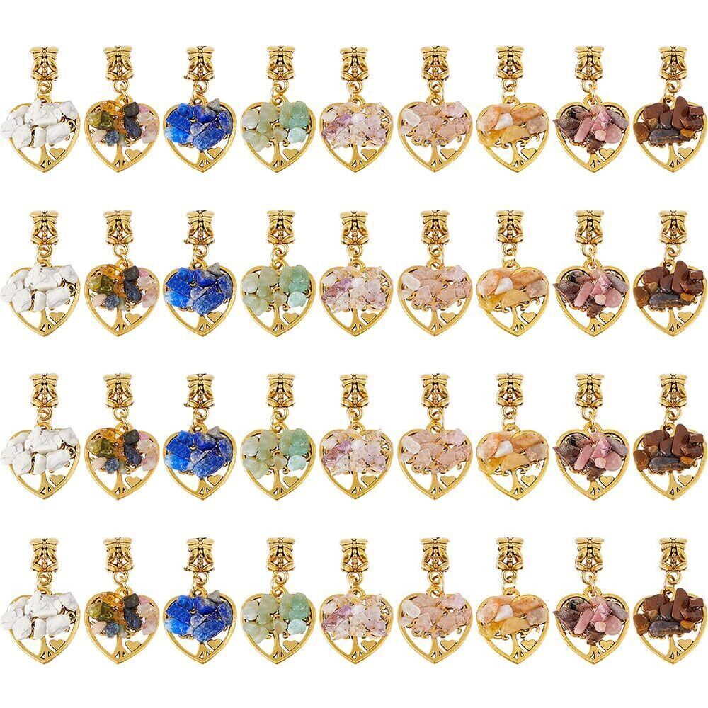 3032 36Pcs 9 Styles Tree of Life Charms 1.14 Inch Crystal Pendant Gemstone